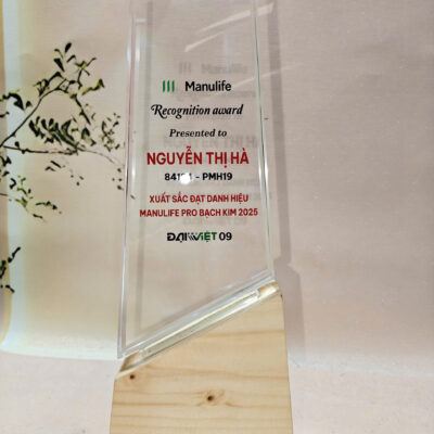 Kỷ niệm chương pha lê đế gỗ