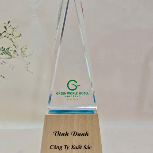 Kỷ niệm chương pha lê đế gỗ