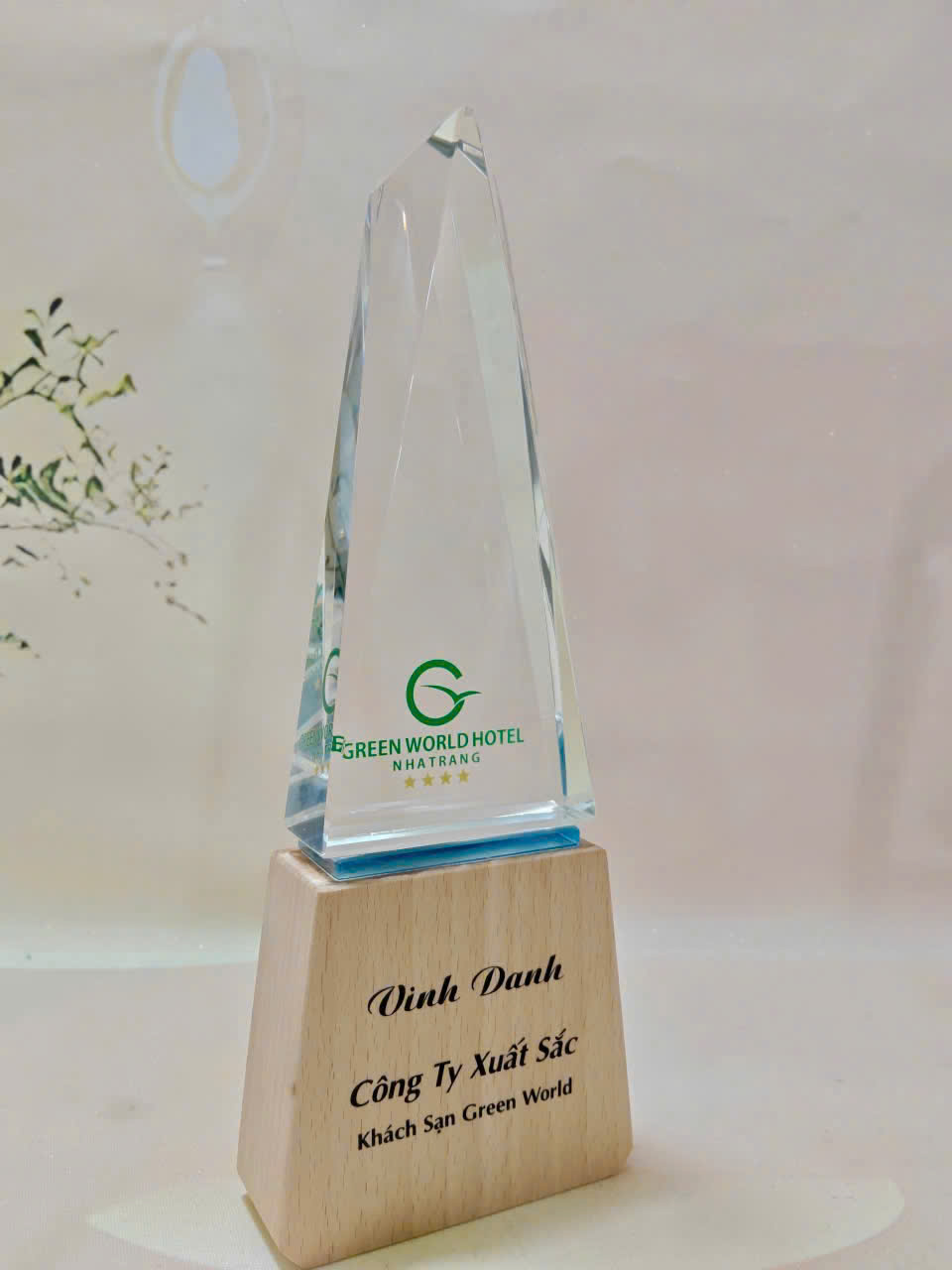 Kỷ niệm chương pha lê đế gỗ Kỷ niệm chương pha lê đế gỗ